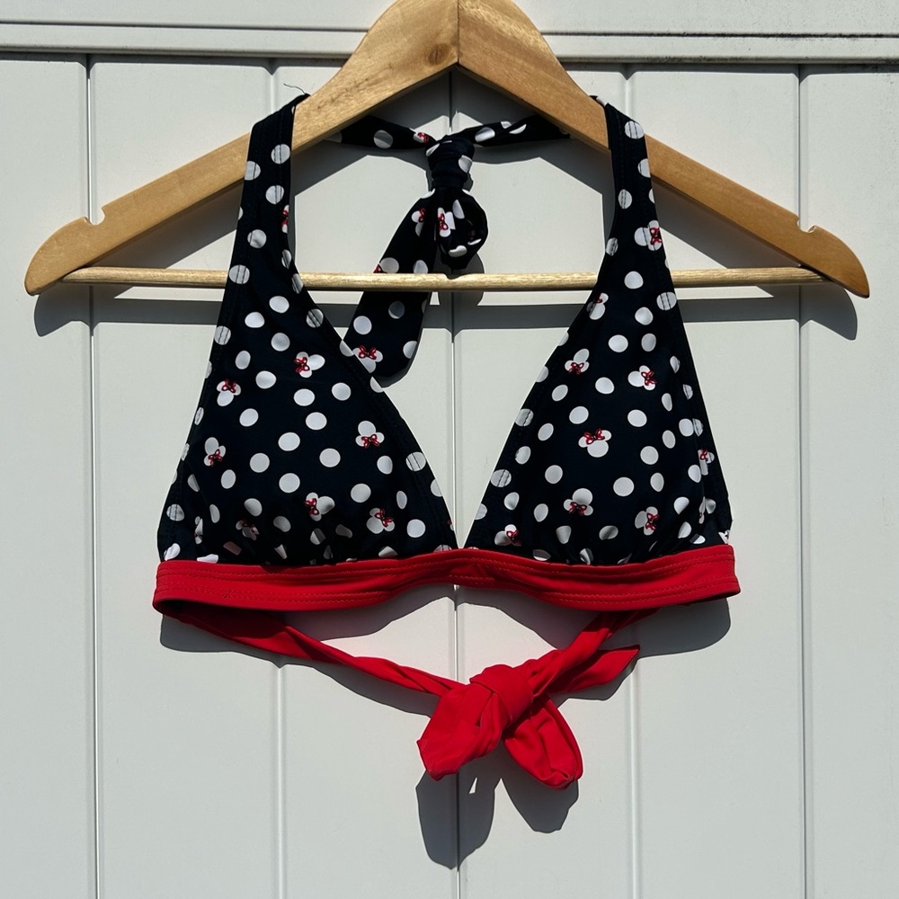 Minnie Mouse Polka Dot Bikini Top with Red Accents